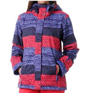 Roxy Womens Ski Snowboard Jacket Size M Hooded Full Zip Red Blue Striped